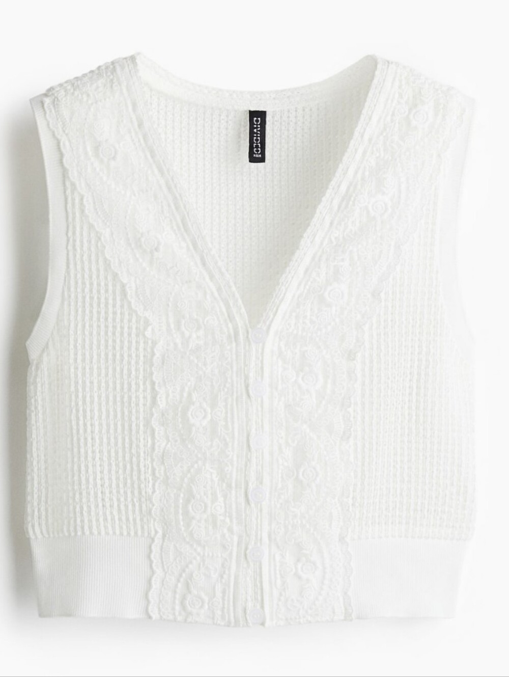 H&M White Lace-Trim Knit Button Sleeveless Top Vest